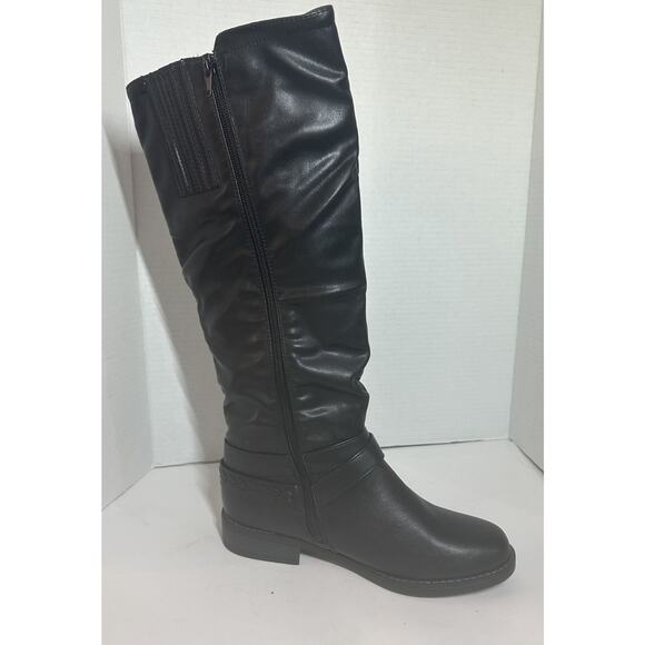 XOXO Marah-C Black Knee High Boots 8.5M Faux Leather Slouch Buckle Zip Riding - Picture 10 of 16